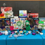 Completed toys from 2019 Microsoft Day of Caring Hackathon arranged on a table
